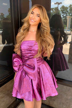 Purple Sweetheart Corset A Line Short Homecoming Dress With Bow Bmbride