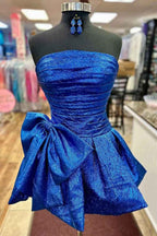Blue Strapless Corset A Line Short Homecoming Dress With Bow Bmbride