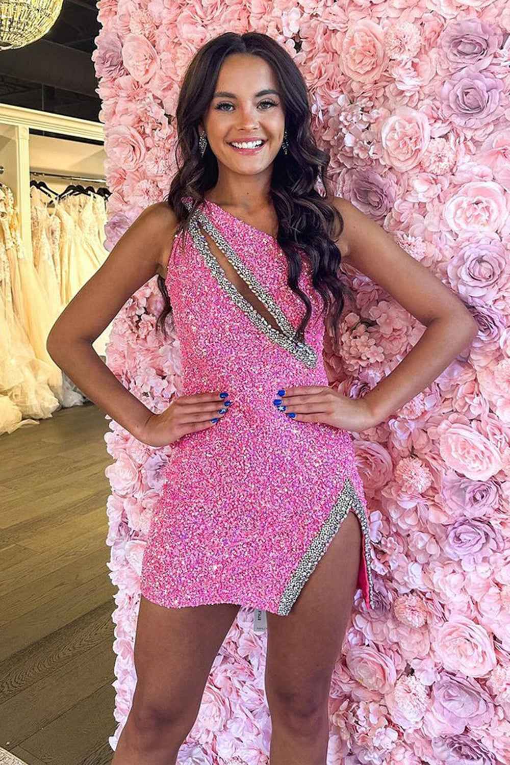 Sparkly Black Sequins One Shoulder Tight Short Homecoming Dress Bmbride