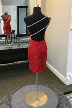 Sparkly Black Sequins One Shoulder Tight Short Homecoming Dress Bmbride
