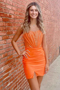 Sparkly Orange Corset Tight Short Homecoming Dress With Beadings Bmbride