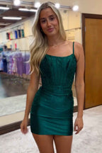 Sparkly Dark Green Bodycon Corset Tight Short Homecoming Dress Bmbride