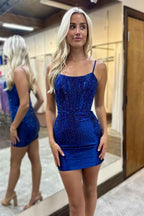 Sparkly Black Corset Tight Short Homecoming Dress with Lace