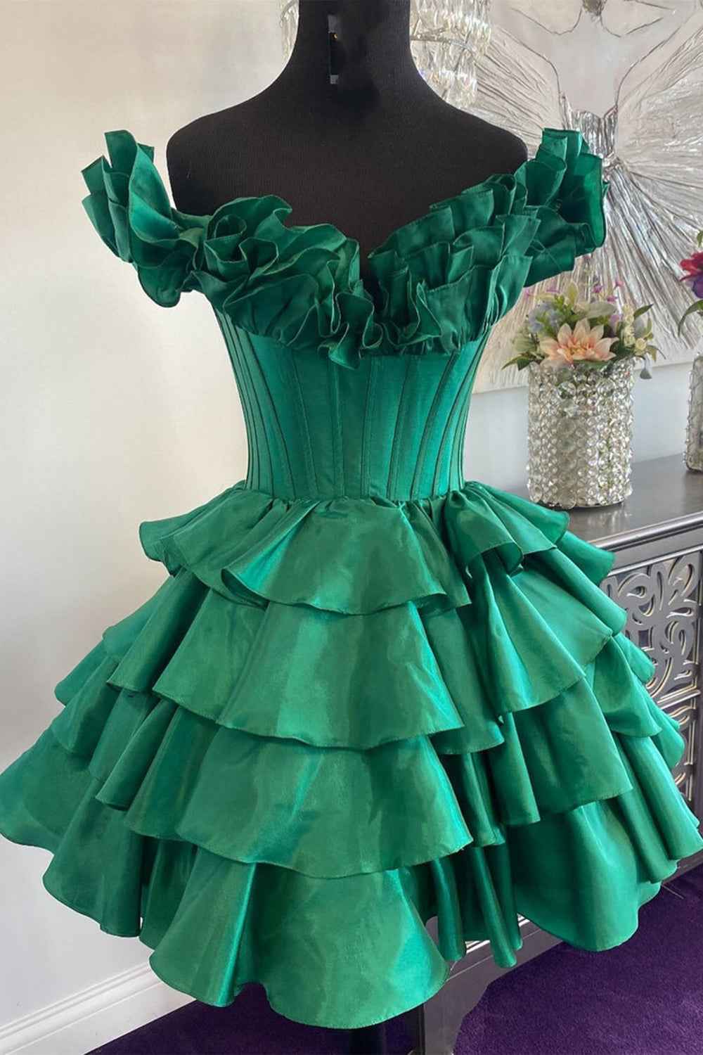 Blue Off The Shoulder Corset Short Homecoming Dress With Ruffles Bmbride