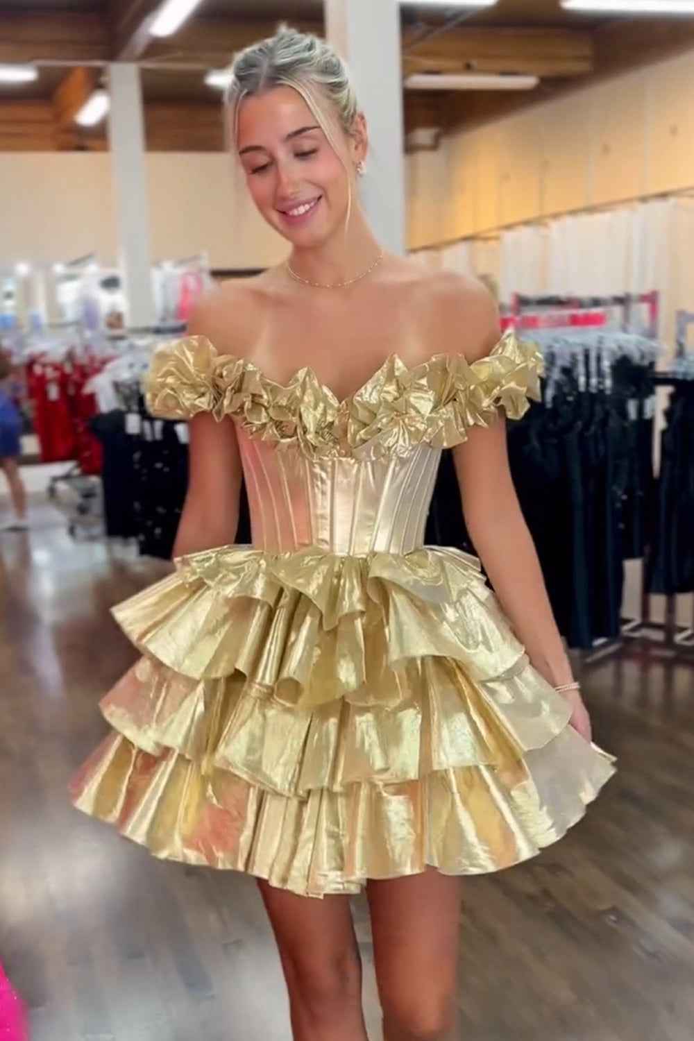 Blue Off The Shoulder Corset Short Homecoming Dress With Ruffles Bmbride