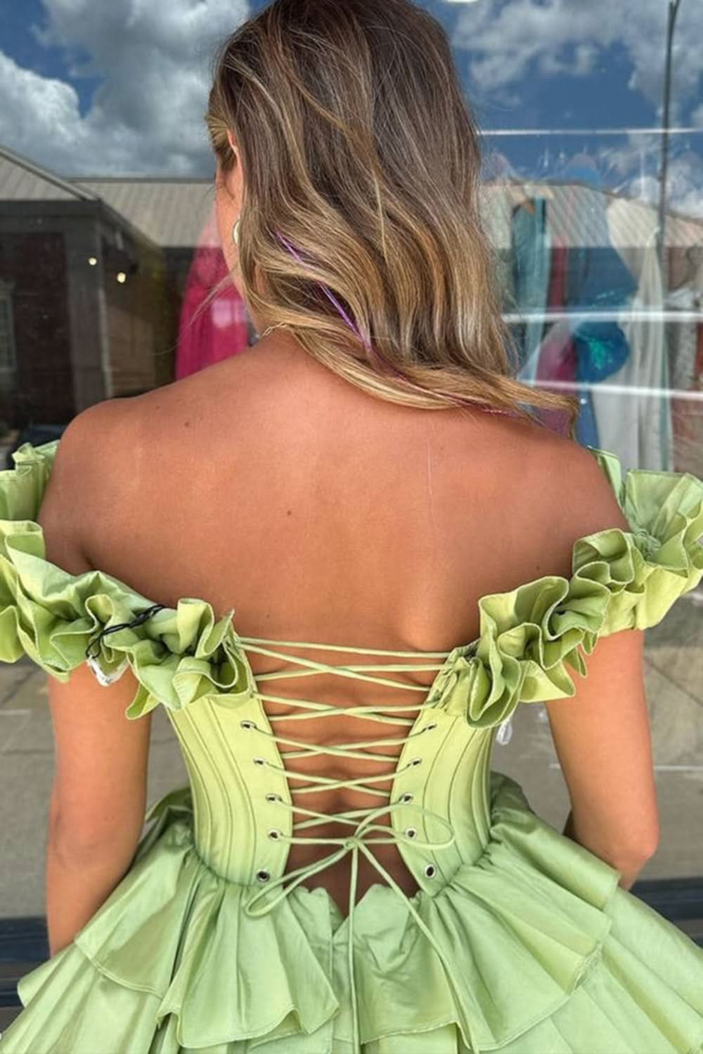 Blue Off The Shoulder Corset Short Homecoming Dress With Ruffles Bmbride