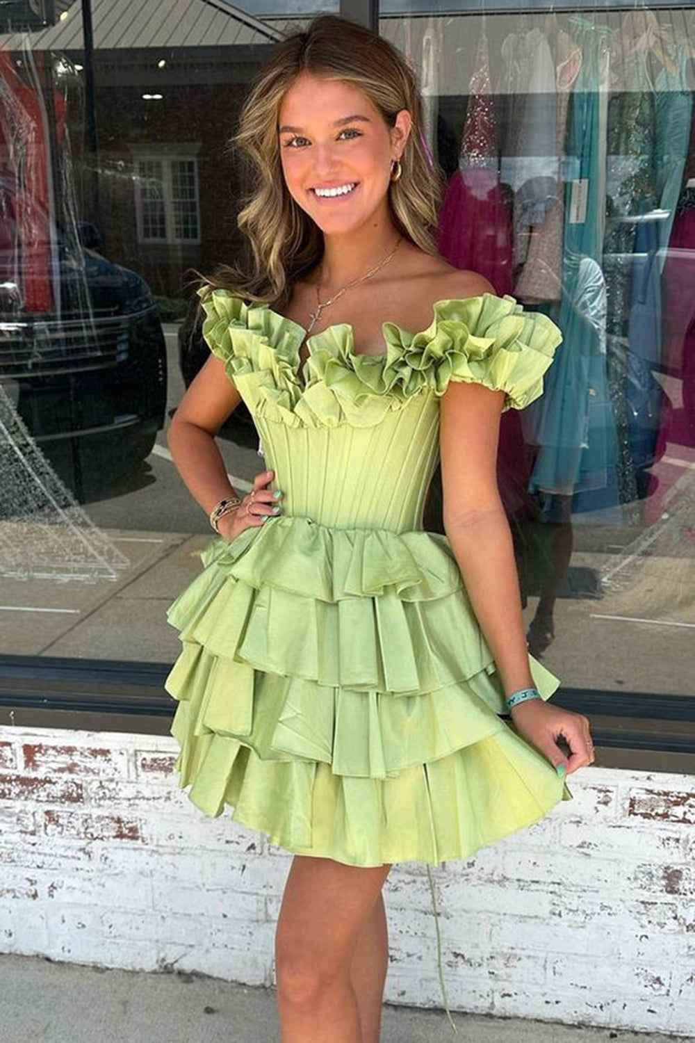 Blue Off The Shoulder Corset Short Homecoming Dress With Ruffles Bmbride