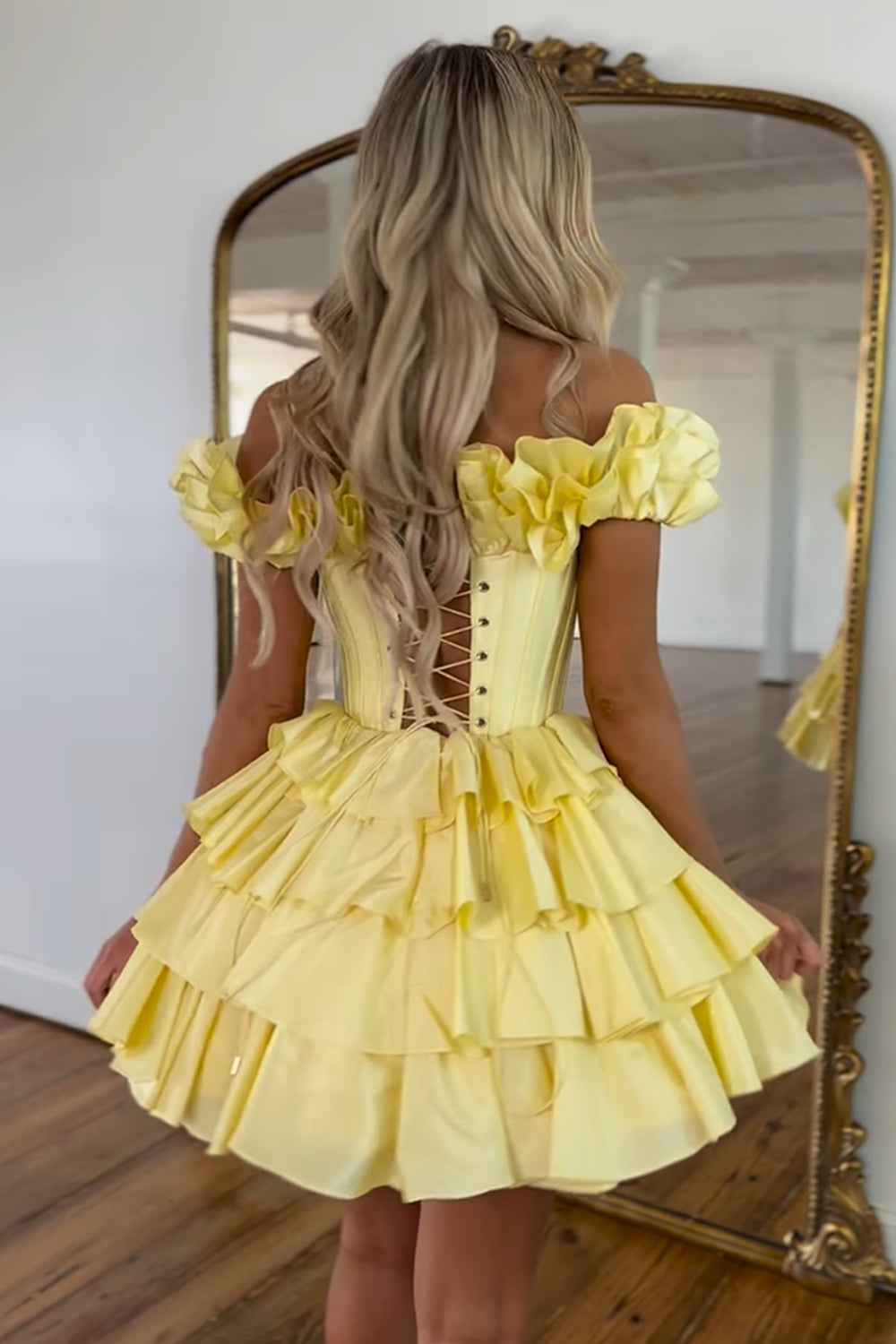 Blue Off The Shoulder Corset Short Homecoming Dress With Ruffles Bmbride