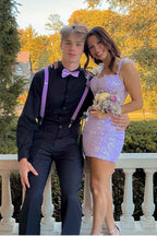 Sparkly Blue Corset Sequins Tight Short Homecoming Dress With Feathers Bmbride