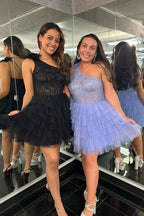 Lilac A Line One Shoulder Corset Short Homecoming Dress Bmbride