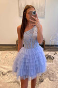 Lilac A Line One Shoulder Corset Short Homecoming Dress Bmbride