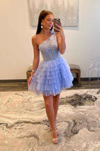 Lilac A Line One Shoulder Corset Short Homecoming Dress Bmbride