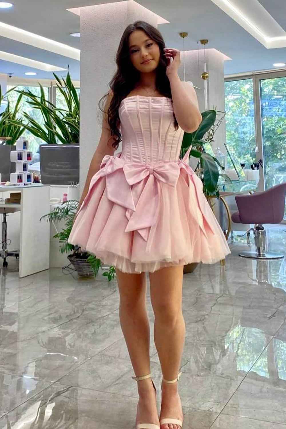 Pink A Line Sweetheart Corset Short Homecoming Dress Bmbride