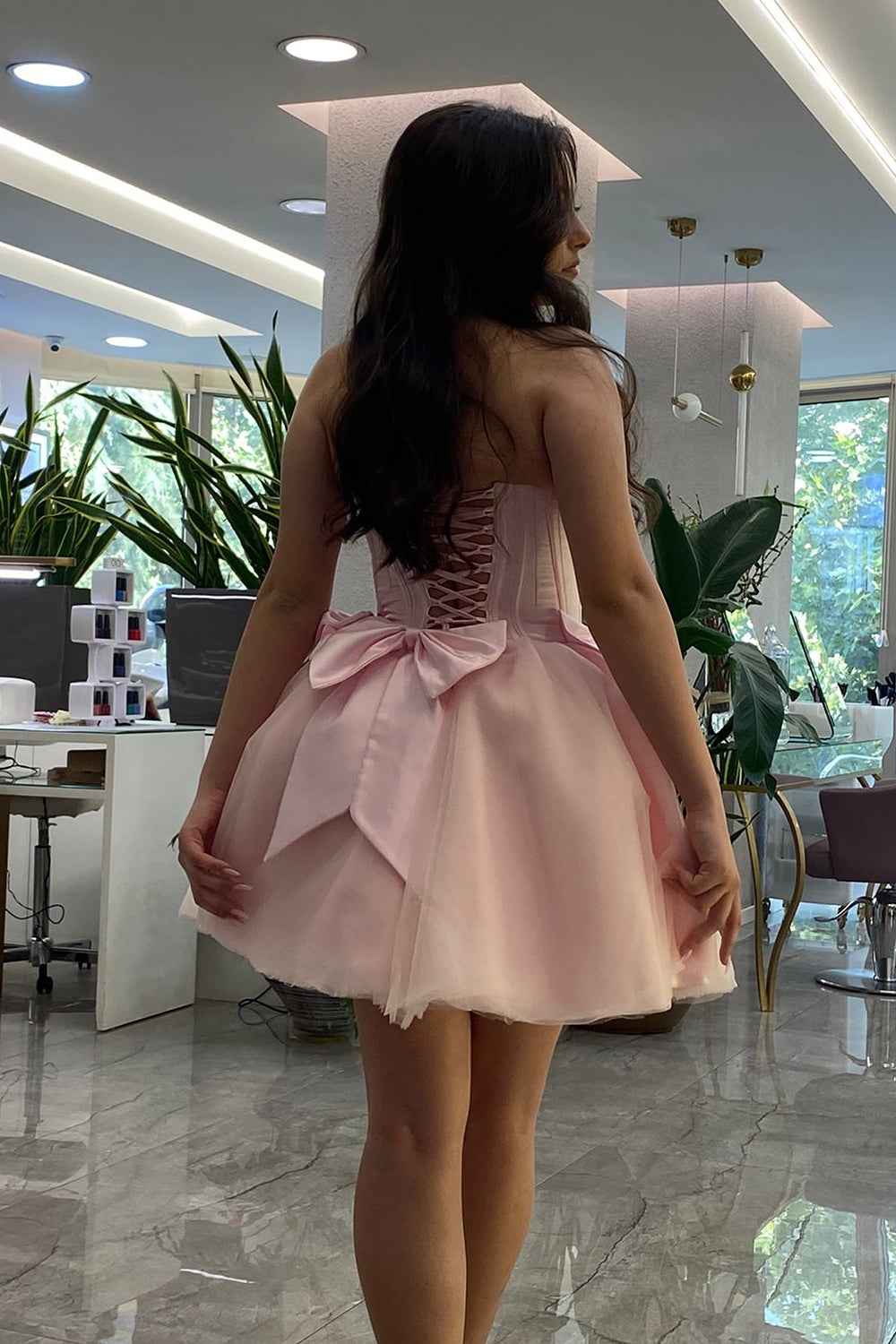 Pink A Line Sweetheart Corset Short Homecoming Dress Bmbride