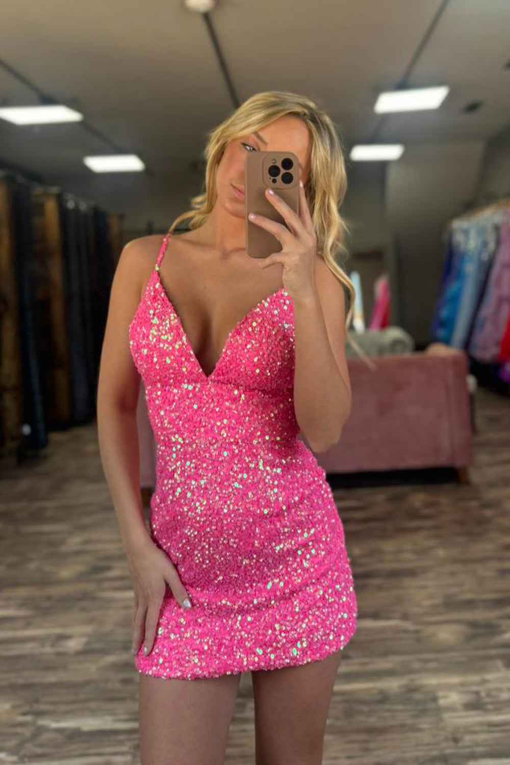 Sparkly Fuchsia Sequins Tight Short Homecoming Dress Bmbride