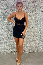 Sparkly Black Corset Tight Short Homecoming Dress With Appliques Bmbride