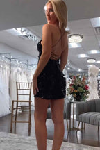 Golden Mirror Spaghetti Straps Tight Short Homecoming Dress