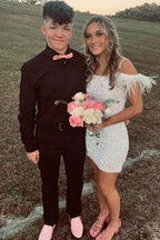 Sparkly Feathered Black Sequined Bodycon Homecoming Dress Bmbride