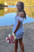 Sparkly Feathered Black Sequined Bodycon Homecoming Dress Bmbride
