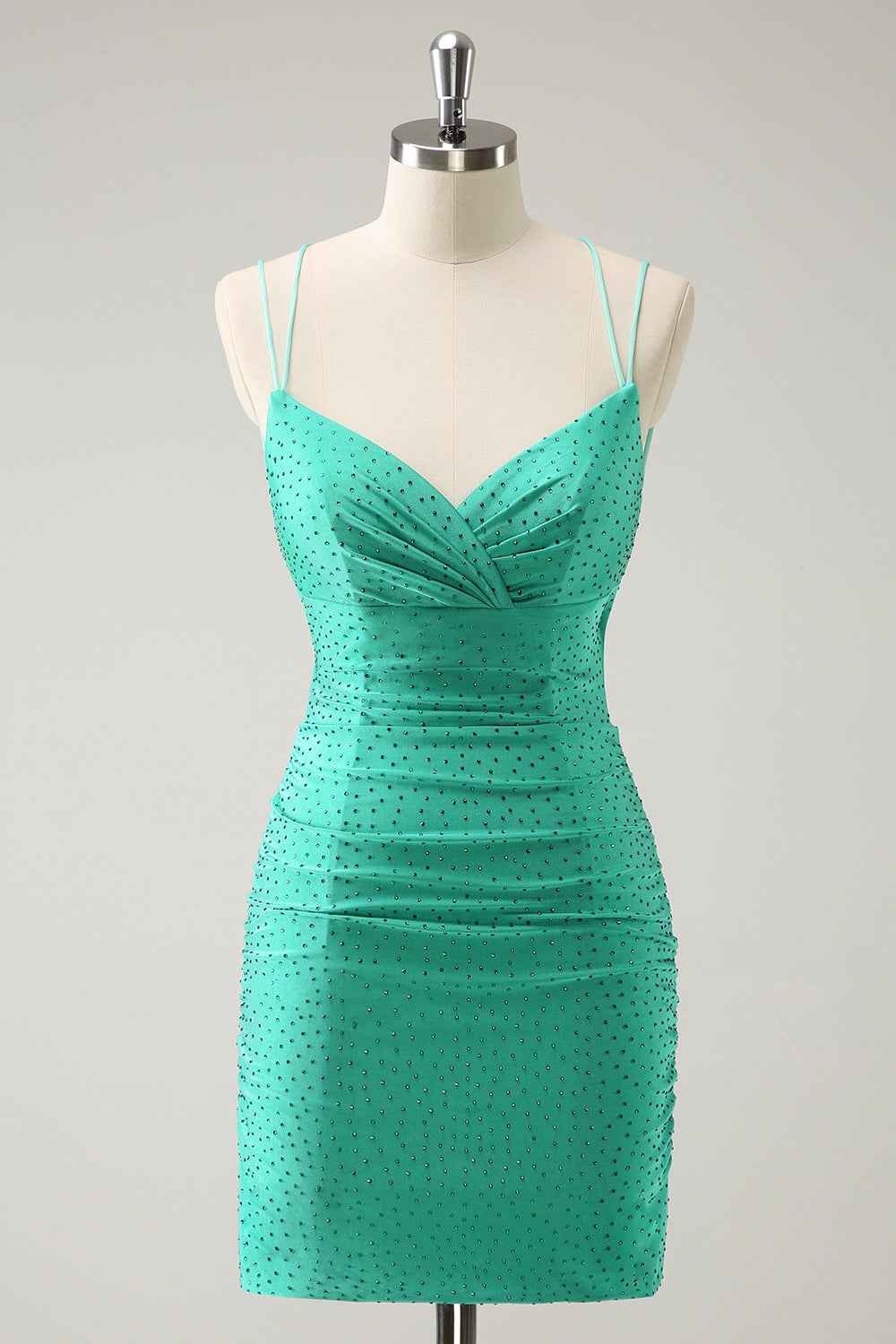 Sparkly Green Beaded Spaghetti Straps Tight Short Homecoming Dress Bmbride