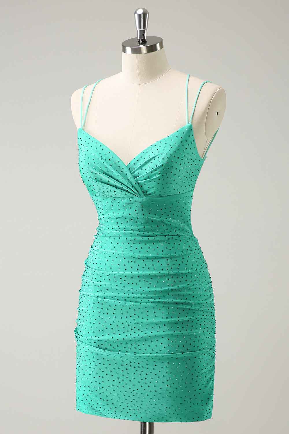 Sparkly Green Beaded Spaghetti Straps Tight Short Homecoming Dress Bmbride