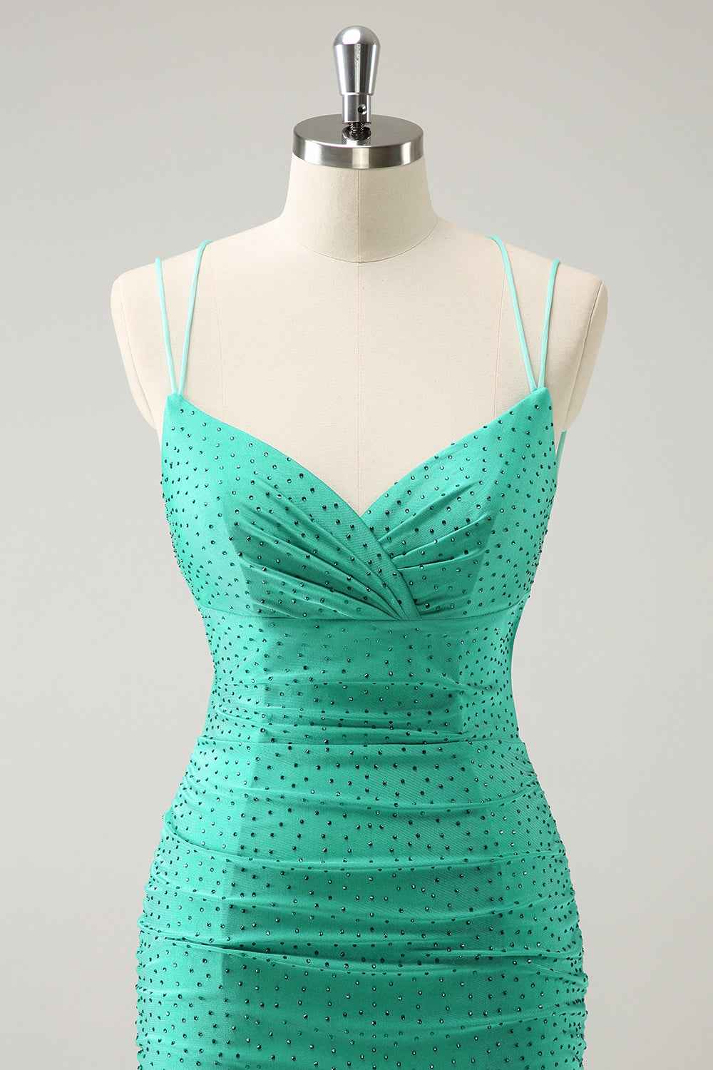 Sparkly Green Beaded Spaghetti Straps Tight Short Homecoming Dress Bmbride