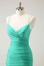 Sparkly Green Beaded Spaghetti Straps Tight Short Homecoming Dress Bmbride