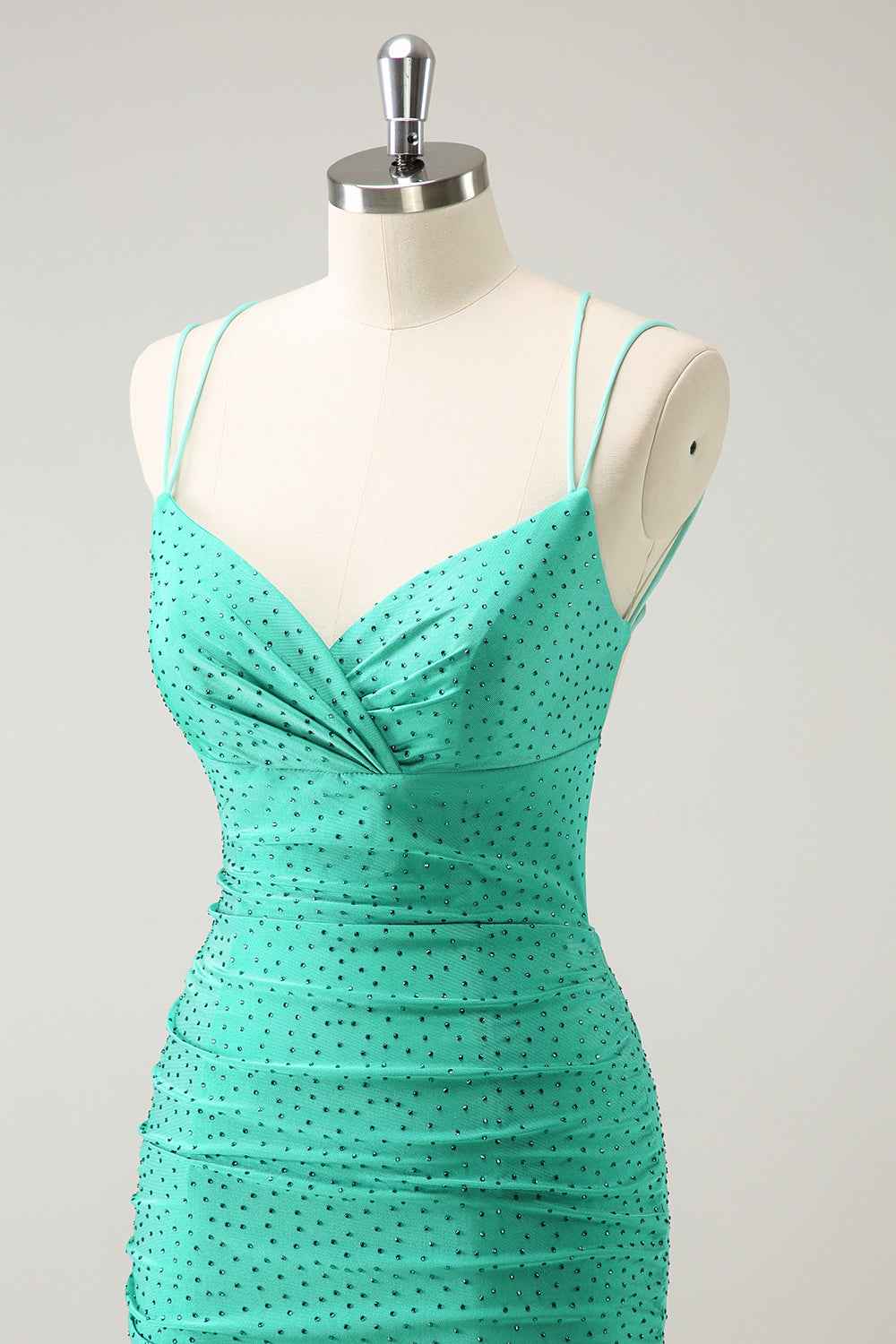 Sparkly Green Beaded Spaghetti Straps Tight Short Homecoming Dress Bmbride