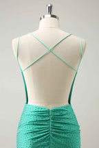 Sparkly Green Beaded Spaghetti Straps Tight Short Homecoming Dress Bmbride