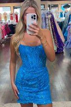Sparkly Black Corset Strapless Tight Short Homecoming Dress
