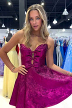 Fuchsia Sparkly A Line Short Homecoming Dress With Bow