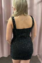 Sparkly Black Corset Tight Short Sequins Homecoming Dress