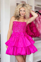 Sparkly Fluffy Fuchsia Tight Short Homecoming Dress with Ruffles