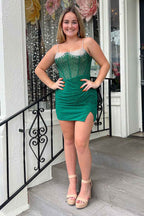 Glitter Royal Blue Spaghetti Straps Tight Short Homecoming Dress With Beadings Bmbride
