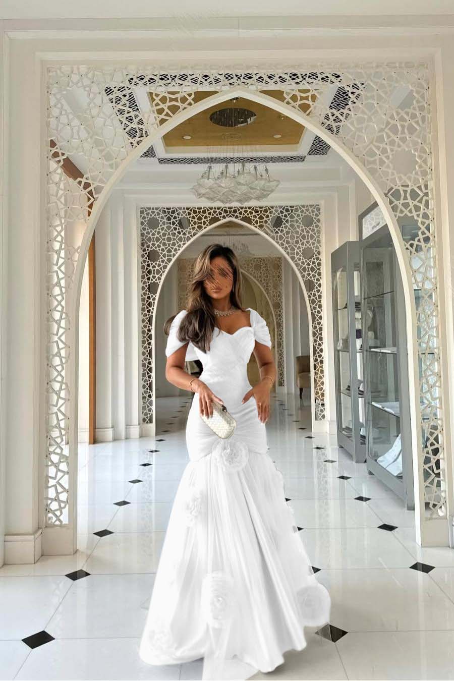 Sweetheart Short Sleeves Long Mermaid Prom Dress With Pleated BMBRIDE