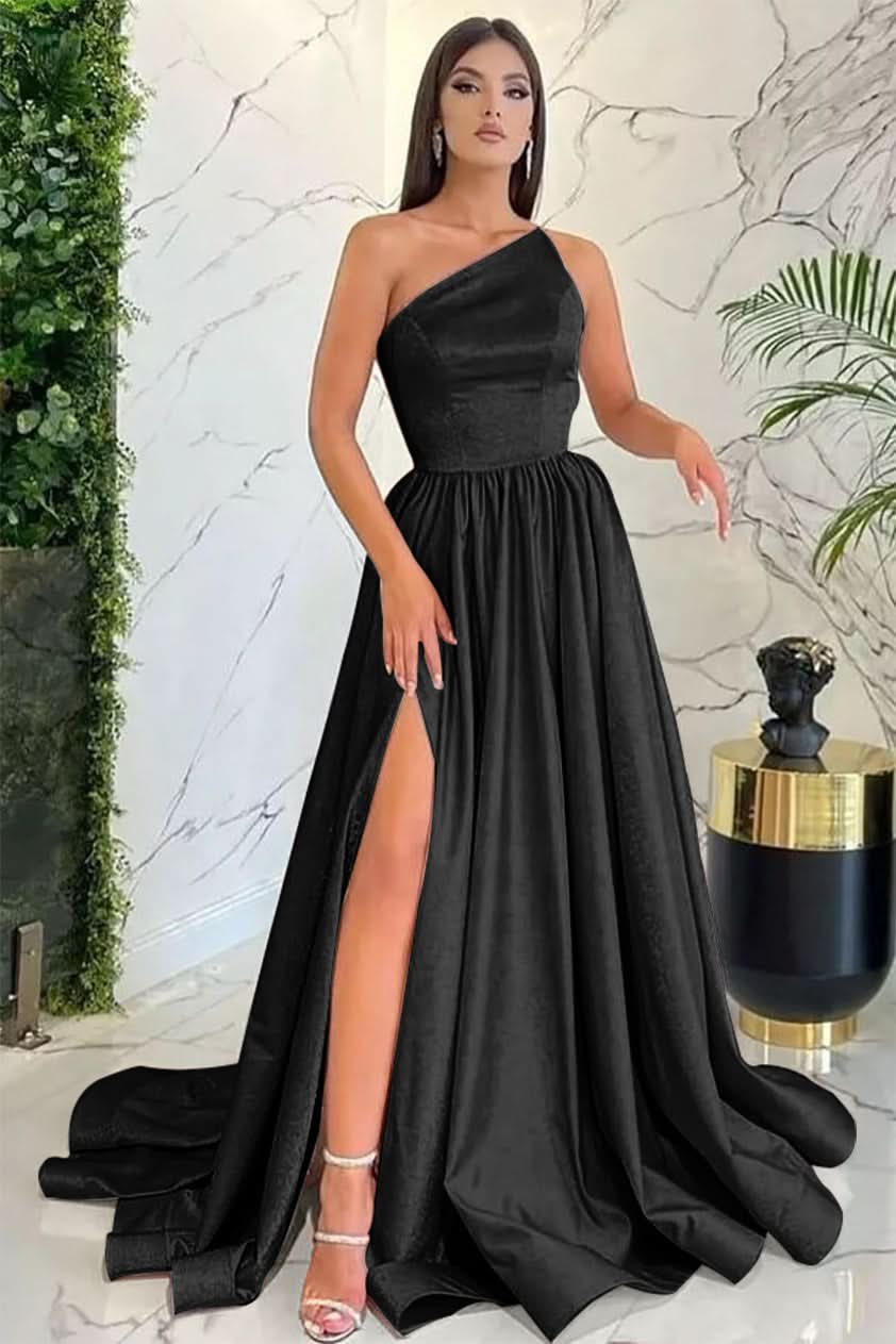 Vintage Light Pink One Shoulder Sleeveless Evening Dress with Slit BM bride