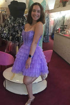 Sparkly A Line Blue Strapless Corset Short Homecoming Dress with Ruffles