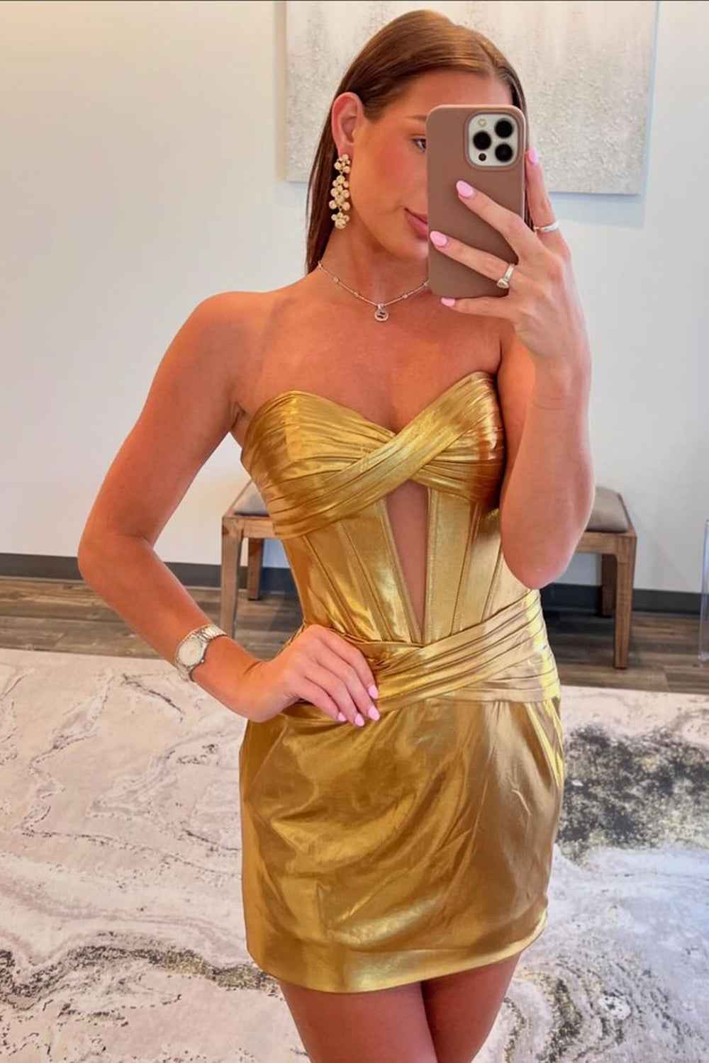 Simple Golden Corset Strapless Tight Short Homecoming Dress Bmbride