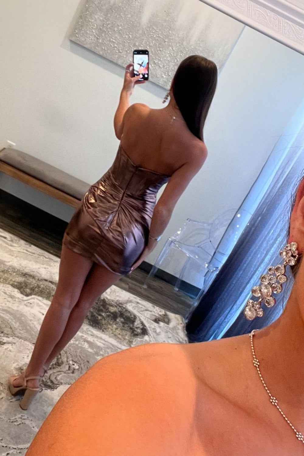 Simple Golden Corset Strapless Tight Short Homecoming Dress Bmbride