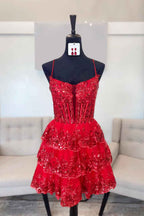 Sparkly Blue A Line Corset Tiered Short Homecoming Dress