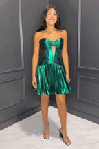 Royal Blue A-Line Strapless Metallic Short Homecoming Dress