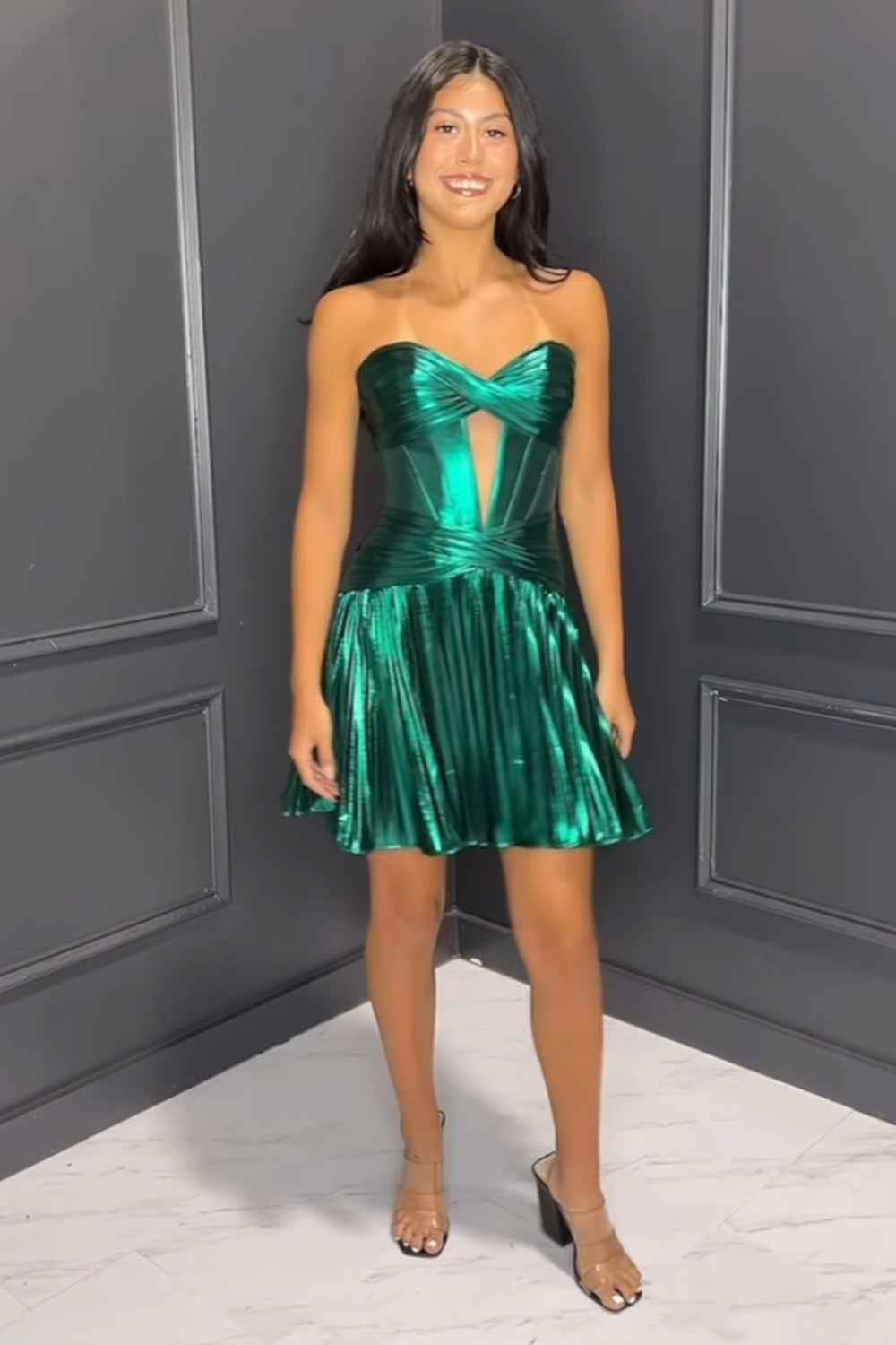 Royal Blue A-Line Strapless Metallic Short Homecoming Dress