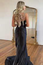 Fuchsia Spaghetti Straps Satin Long Corset Prom Dress with Beading