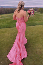 Navy Mermaid Sweetheart Long Corset Prom Dress with Slit