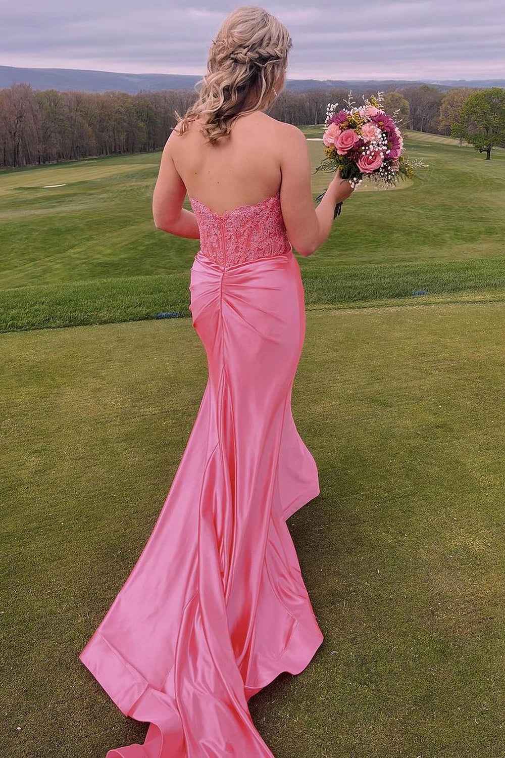 Navy Mermaid Sweetheart Long Corset Prom Dress with Slit