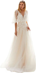 Women's Beach Spaghetti Strap Wedding Dresses for Bride 2025 Boho Long Lace Bridal Gowns for Wedding