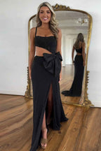 Glitter Black Spaghetti Straps Mermaid Cut-out Long Prom Dress with Beading