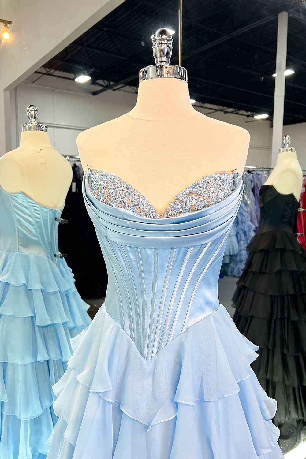 Yellow Princess Sweetheart Chiffon Ruffled Long Corset Prom Dress with Slit