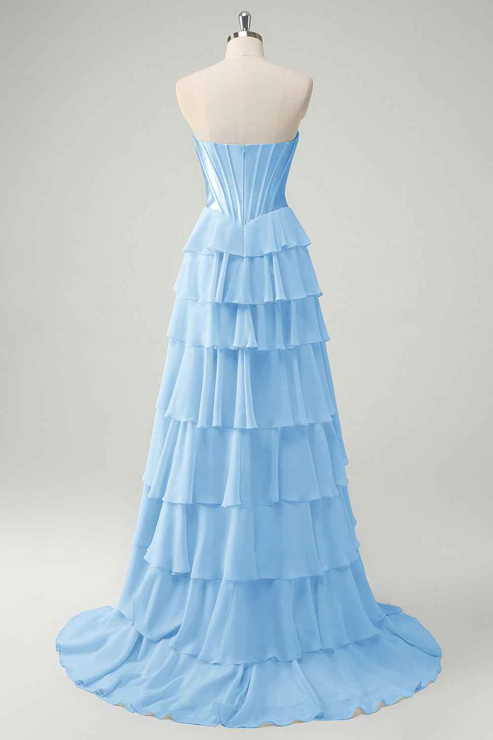 Yellow Princess Sweetheart Chiffon Ruffled Long Corset Prom Dress with Slit