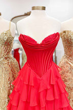 Yellow Princess Sweetheart Chiffon Ruffled Long Corset Prom Dress with Slit